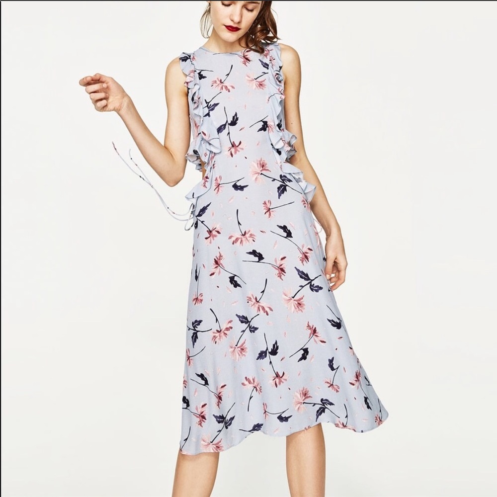 ZARA Blue Floral Midi Dress